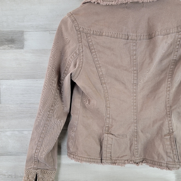 Vintage A.M.I. Distressed Crochet Light Brown Khaki Jacket Women’s Size Small - Picture 9 of 15